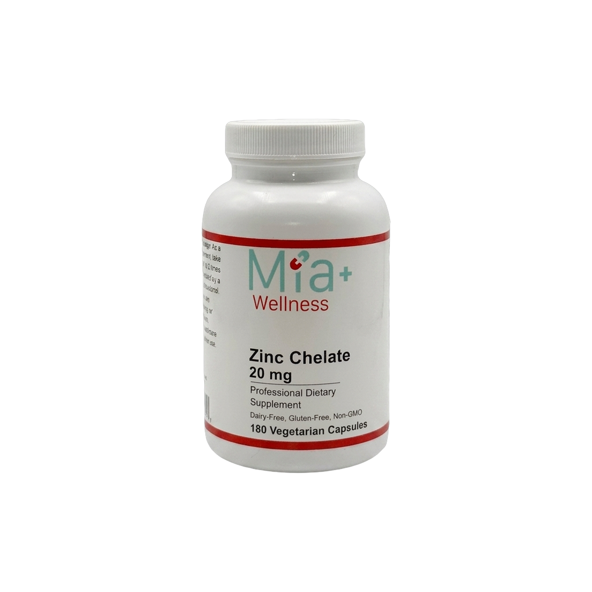 Zinc Chelate 20mg · Mia+Wellness (180 Vegetarian Capsules)