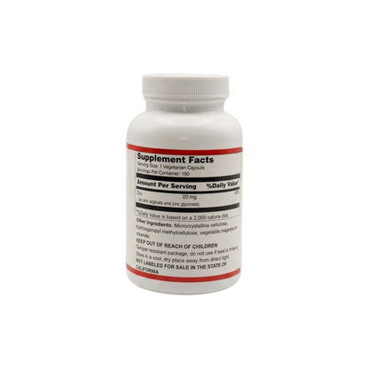 Zinc Chelate 20mg · Mia+Wellness (180 Vegetarian Capsules)